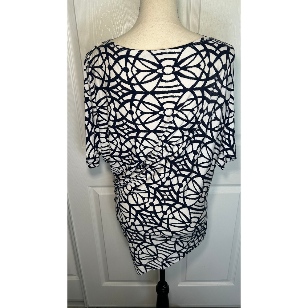 Tart Tunic Top Asymmetrical Medium Navy White Geometric Dolman Sleeve Modal Soft